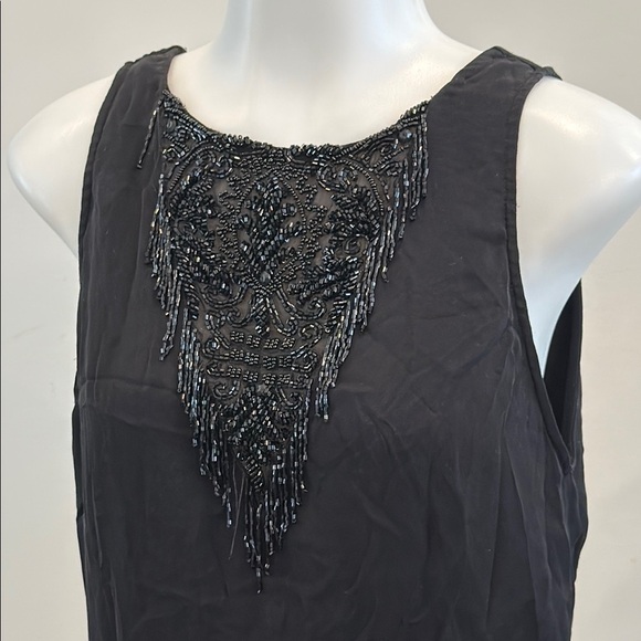 *flaw Haute Hippie Small Silk Black Sleeveless Top with Beaded Detail Open Back - Picture 4 of 9